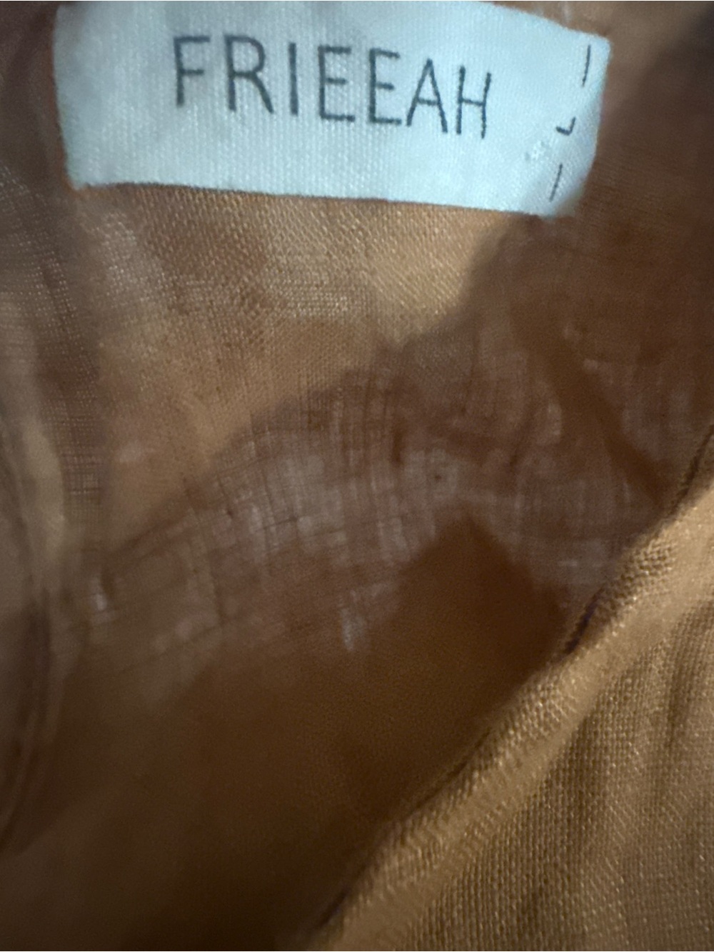 Frieeah Camel Linen Blend Long Sleeve Drop Waist Mini Dress Cottagecore Boho L - Picture 5 of 10